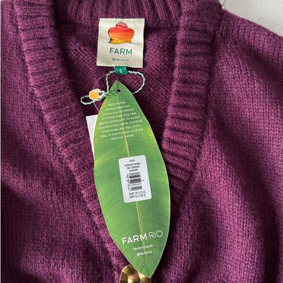 New FARM Rio Bubble Knit Cardigan in Burgundy Women Size S - Picture 5 of 10